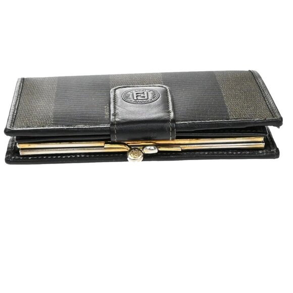 FENDI Logo Pequin Pattern Bifold Comapct Wallet PVC Leather Brown Italy - Picture 6 of 14